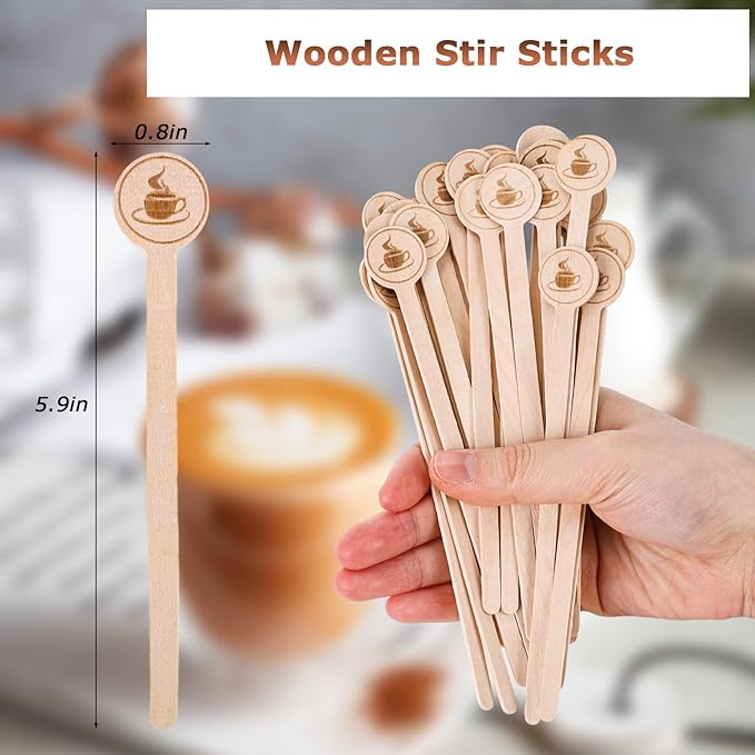 HANSGO 100PCS Coffee Stirrers, 5.9 Inch Coffee Stir Sticks with Round Ends, Cafe Grade Natural Wooden Stir Sticks, Wooden Beverage Mixer for Cocktails Milk Tea