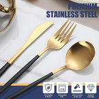 Matte Black Gold Silverware Set,30 Piece Stainless Steel Modern Flatware Set,Brushed Cutlery Set Service for 6,Satin Finish Utensils Set,Home Kitchen and Restaurant,Dishwasher Safe