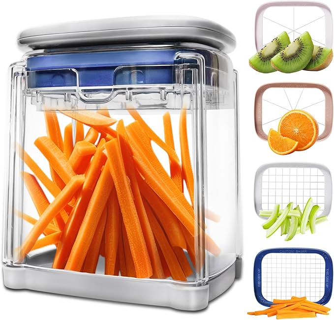 ZHANG XIAO QUAN SINCE 1628 French Fry Cutter 4-in-1 Food Dicer Chop Box, Potato Cutter for Fries Potato French Fry Onion Cutter Food Chopper Manual Hand Vegetable Cutter Dicer Apple Slicer, 4 Blades