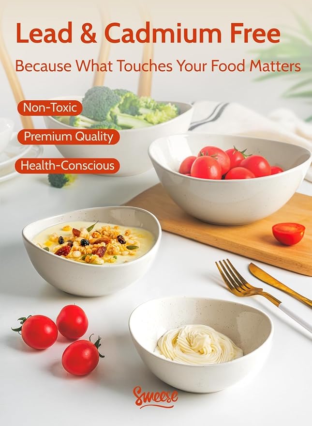 Sweese Porcelain Bowl Set - Serving, Prep, Salad, Dishwasher Microwave Safe, 10/18/28/42 oz, White Grey