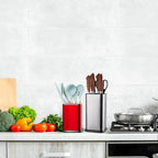 RedCall Stainless Steel Kitchen Utensil Holder for Countertop, Spoon Spatula Organizer,Modern Rectangular Large Cooking Utensil Caddy Counter,Utensil Crock (Stainless Steel Red)