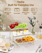 Yedio 3 Tier Serving Tray Set Porcelain Tiered Serving Platters, Collapsible Sturdier Stand with Stable Cross Bars, 12 Inch Three Layer Serving for Party Entertaining Food Display Fruit Dessert