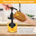 Mason Jar Dispenser, 4PK Coffee Bar Syrup Dispenser, Pump and Lid for Regular Mouth Mason Jar, Food Grade Rust-Proof Pump for Liquid Condiments, Ketchup, Honey, Syrup and More