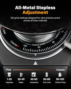 SHARDOR 64mm Flat Burr Commercial Coffee Grinder, Precision 100-Level Grind Settings, LED Touchscreen Interface, Die-Cast Aluminum Housing, 17.6oz Hopper, Anti-Static Technology