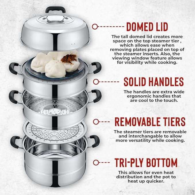 CONCORD 3 Tier Premium Stainless Steel Steamer Set (32 CM)