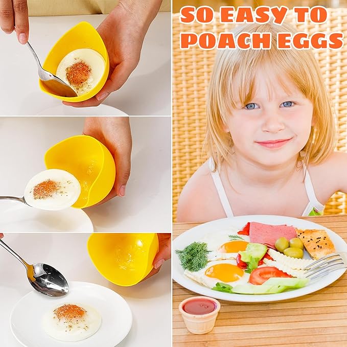 Poached Egg Cooker - Egg Poaching Cups, Non-Stick Silicone, Microwave & Stovetop, 4 Pack, BPA Free