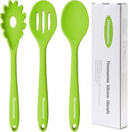 Silicone Cooking Spoons, Heat Resistant Large Silicone Pasta Slotted Spoon Solid Basting Spoon set for Nonstick Cookware, BPA Free Black Kitchen Silicone Spoons set for Mixing, Serving, Draining Green