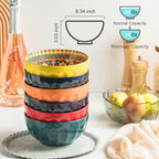 Cereal Bowls Set of 6, Bohemian Soup Bowls, 30 oz Colorful Ceramic Serving Bowls for Kitchen, Breakfast, Boho Decorative Bowl, Microwave Oven Safe Bowl for Salad, Pasta, Oatmeal