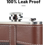 Hip Flasks for Men Leather Hip Flask Gift Set,Hip Flask 304 Stainless Steel Flask Set w/Funnel Shot Glasses Gift for Whiskey Rum Groomsman Best Man Usher Wedding-Leather Stripe Brown-8oz