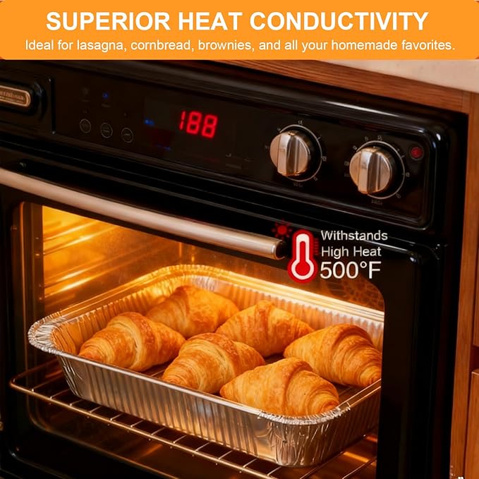 35 Pack 9×13 Disposable Aluminum Pans with Lids(25pc) & 8×8 Aluminum Foil Pans(10pc),Tin Foil Pans Kit Comes with Baking Parchment and Oil Sprayer.