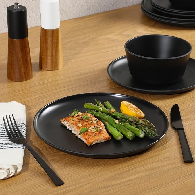 Gibson Home Fairhope 12 Piece Melamine Dinnerware Set - Matte Black