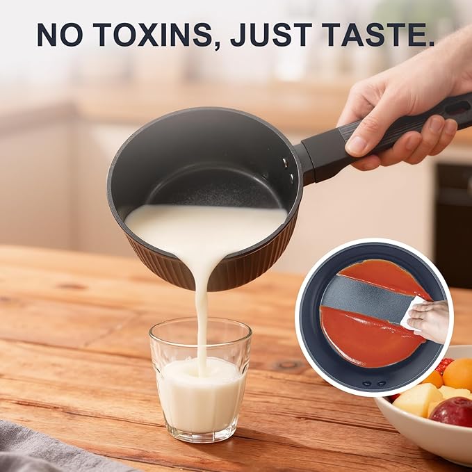 Nonstick Cookware Set Non Toxic, 3-Piece Pots and Pans Set, PFOA/PTFE Free, Induction Ready & Dishwasher Safe, Ceramic Coating for Easy Release