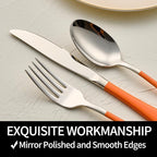 20-Pieces Orange Silverware Sets for 4,Orange Handle Stainless Steel Cutlery Set, Include Forks Spoons and Knives Set, Dishwasher Safe Utensil Sets for Home Restaurant