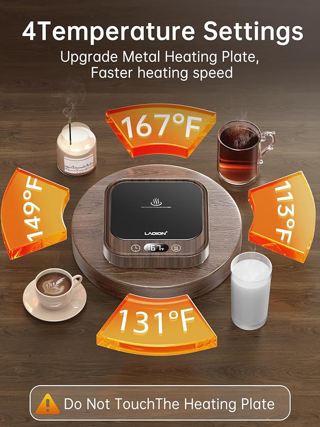 Mug Warmer - 40W Coffee Cup Warmer for Desk with Auto Shut Off, Smart Electric Candle Warmer with 4 Temp & Time Settings, Coffee Gifts for Beverage, Tea, Water, Milk in Home & Office (Wood)