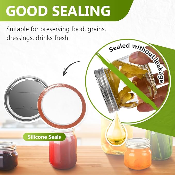 Canning Lids and Rings Regular Mouth, 24Pcs Split Type Metal Mason Jar Lids with Bands for Regular Mouth Ball, Kerr Jars - Food Grade with Silicone Airtight Seal Premium Small Canning Lids