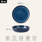 famiware Starlight Large pasta bowls set of 4, Serving Bowls for Pasta, Salad, Dinner, Oatmeal. Microwave Safe-36 oz, 8.46 inch, Blue