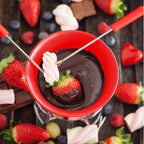 Mudder Fondue Mug Ceramic Pot and 8 Pieces Forks for Melting Chocolate, Cheese, Broth Or Tapas On Valentine's Day (Red)