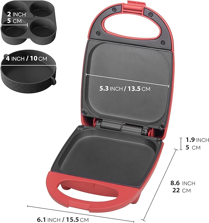 Egg Bite Maker with 2 Silicone Egg Molds for Breakfast Sandwiches, Breakfast Maker, Omelet Pan, Healthy Snacks or Desserts, Red