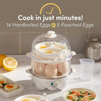 Elite Gourmet EGC1405W 2-Tiered Rapid Egg Cooker, 5-Egg Poacher, Omelets, Soft, Medium, Hard-Boiled Eggs with Auto Shut-Off and Buzzer, BPA Free, 14 eggs, White