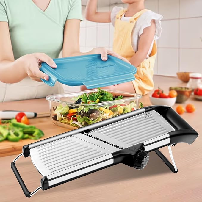 commercial Mandoline Slicer,Stainless Steel Vegetable Slicer,non-slip mandoline slicer for kitchen,Keto,Potato,cucumber,4 Blades & Cut-Resistant Gloves(Includes Brush & Cloth).