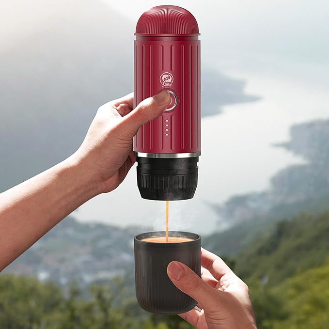 Portable Electric Espresso Machine,Travel Coffee Maker for Camping,Car Coffee Maker Self-Heating with USB-C, 12V, With Ground Coffee & NS Capsule for RV, Hiking, Office(Red)
