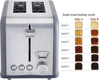 Rae Dunn Toaster, Stainless Steel 2 Slice Square Toaster, Wide Slot with 5 Browning Levels, with Bagel, Defrost and Cancel Options (Grey)