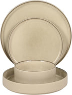 Gibson Elite Liberty Bay 16-Piece Pottery Clay Stoneware Dinnerware Set – Taupe Reactive Glaze, Stackable Plates and Bowls W/Pasta Bowl, Service for 4 – Microwave & Dishwasher Safe