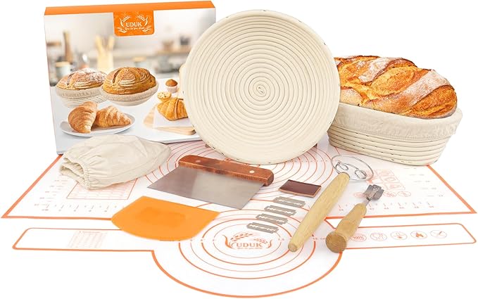 Banneton Bread Proofing Basket,Sourdough Proofing Basket Set of 2, 10 inch Round and 9.6 Oval with Bread Making Tools, Sourdough Bread Baking Supplies, Natural Rattan Proofing Bowls Baskets