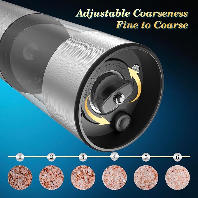 Electric Rechargeable Salt and Pepper Grinder Set - USB-C Charging Base, Large Capacity 100ml, Adjustable Coarseness, Stainless Steel Automatic (2 Pack)