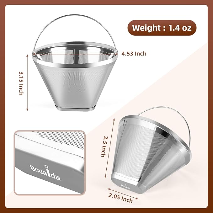 Reusable Cone Coffee Filters 4，304 Stainless Steel Permanent Coffee Filter，Permanent Filter for Ninja Coffee Maker, 2Pcs Permanent Cone Filter 4