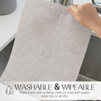 Romanstile Vinyl Placemats Set of 6-12 X 18 Inch - Heat Resistant Non-Slip Embossed Floral Place Mats 100% Waterproof Oilproof Wipeable Faux Leather Table Mats for Kitchen/Dining/Party, LightGrey