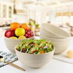 Wheat Straw Bowls 60 OZ Large Salad Bowl Set of 6, Microwave and Dishwasher Safe Plastic Serving Bowls, Unbreakable Kitchen Bowl, Big Bowls for Eating, Soup, Popcorn and Ramen (Beige)