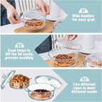 Maxcheck 2 Pieces Glass Casserole Dish with Lid Baking Casserole Dish Covered Cookware Microwave Bowls with Handle for Kitchen Restaurant Home Party Cooking, Oven Safe (Round,0.8L/ 1.7L)