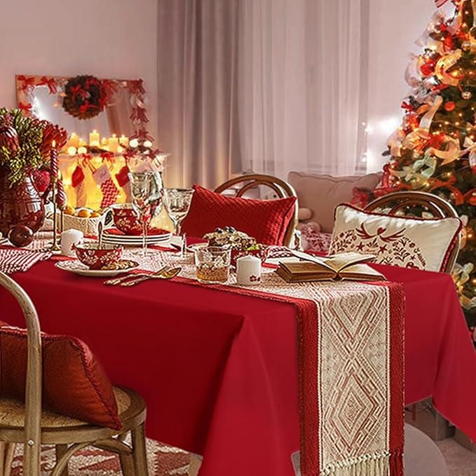 sancua Rectangle Tablecloth - 70 x 108 Inch - Stain and Wrinkle Resistant Washable Polyester Table Cloth, Decorative Fabric Table Cover for Dining Tables, Buffet Parties and Camping, Red