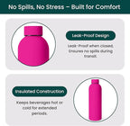 NOBL Stainless Steel Water Bottle,17 oz, 500 ml, Double Wall Vacuum Insulation, Sealed Bottle Keeps Drinks Cold 24 Hrs & Hot 12 Hrs, Leak Proof, Fits Noble Carry-On Cup Holder - Hot Pink