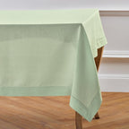 Solino Home Linen Tablecloth for Rectangle Tables 60 x 108 Inch - Classic Hemstitch 100% Pure Linen Light Green Table Cloth - Machine Washable Cloth Tablecloth for Summer