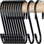 HiGift 24 Pack S Hooks for Hanging, 4-1/2 inch Large Black Vinyl Coated Metal S Shaped Hooks Heavy Duty, Non Slip Rust-Free Closet Hooks for Hanging Clothes Plant Jeans Bag Pan Pots Cups Towels