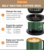 Self Heating Coffee Mug T1-16oz Fast Heating & Ultra Long-Lasting Battery Life, Heated Coffee Mug Up to 149℉ - Touch & App Controlled Coffee Mug, Birthday Gifts for Women and Men