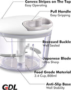 GDL Food Chopper, Pull Onion Chopper Dicer, Hand Powered Food Chopper, Fast Cutting Hand Chopper Mincer for Oinon, Garlic, Nut, 3.4 Cups 0.8L, White