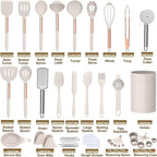 Umite Chef Silicone Kitchen Cooking Utensil Set, 43 pcs Spatula Utensils Set with Rose Gold Stainless Steel Handle, Non-stick Heat Resistant - Best Cookware Set-(Khaki)