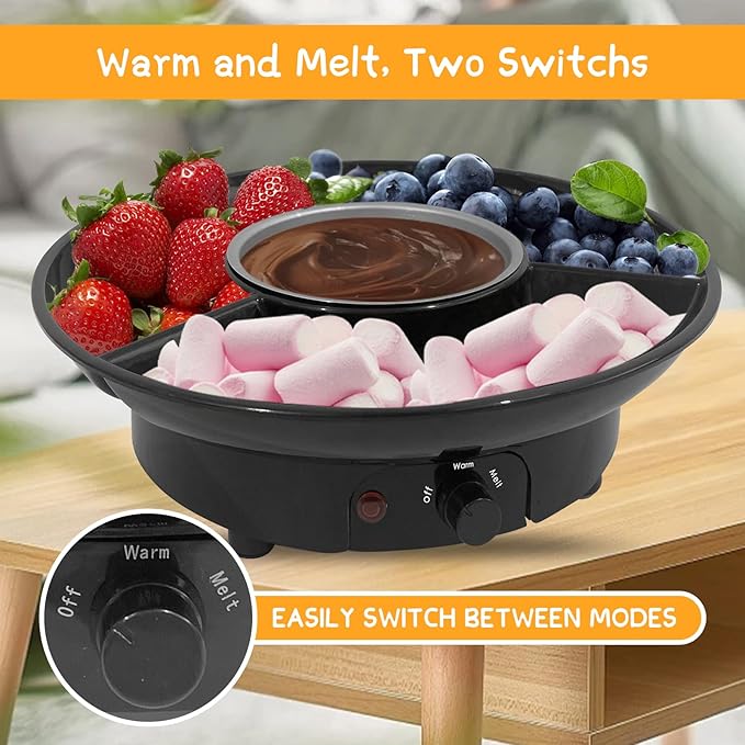 Fondue Pot Electric Set for Chocolate and Nacho Cheese, Chocolate Fondue Kit with Dipping Forks, Temperature Control, 9-ounce Detachable Bowl, Gift Set Date Night Idea Movie Night Game Night Gift Set