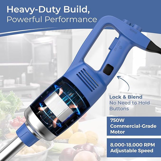 TK Commercial Immersion Blender, 750 Watt/1 HP Variable Speed Motor, 20,000 RPM X-Heavy Duty with Performance Assurance - 18"