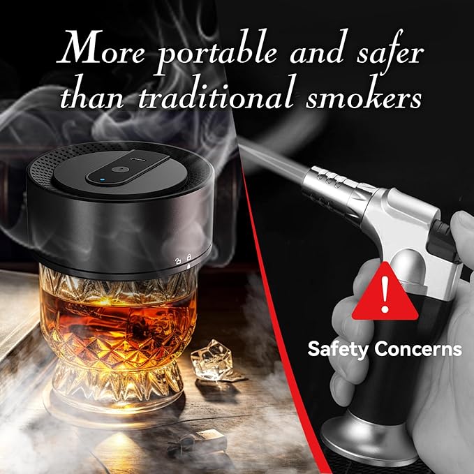 Electric Whiskey Smoker Kit with 6 Flavors Wood Chips, Rechargeable Cocktail Smoker Kit, No Butane Required (Built-in Lighter), Old Fashioned Drink Smoker Kit, Birthday Gifts for Men, Dad, Husband