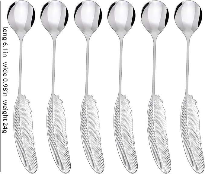 Creative spoons in multiple colors. They can be used to stir flower tea, coffee, and desserts. They're also great for decoration, collection, or as gifts. (silver with fine lines)