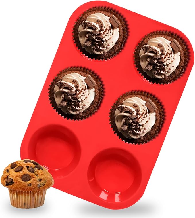 Anaeat Silicone Muffin Pan - 6 Cups Non-Stick Cupcake Molds, Food Grade Silicone Baking Tray for Making Egg Muffin, Cupcake, Quiches, Tart and Desserts, Reusable Muffin Tin Just Pop Out