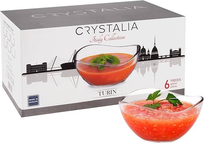 Volarium CRYSTALIA Small Glass Bowls for Kitchen Prep, Modern Round Serving Dishes for Dessert, Salad, Fruit, Pudding, Candy, Cereal, Ice Cream, Stackable Bowls Set of 6 (Large 10 1/2 oz)