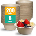 200 Count 8 oz Paper Bowls, Disposable Compostable Bowls, Heavy Duty Biodegradable Sugarcane Bagasse Bowl for Snacks, Fruits, Desserts, Natural