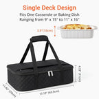 Insulated Casserole Carrier for Hot or Cold Food, Large Insulated Casserole Carrier, Reusable Lunch Box for Men/Women, for Men Adults Work Picnic Hiking Beach Fishing (Black) 17.12" x 11.42"x 4.53"