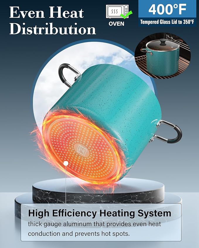 Cook N Home Nonstick Stockpot with Lid 10.5-Qt, Professional Deep Cooking Pot Cookware Canning Stock Pot with Glass Lid, Turquoise