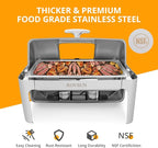 ROVSUN Roll Top Chafing Dish Buffet Set,NSF 9 Quart Rectangular Stainless Steel Chafer for Catering,Buffet Servers and Warmers Set with Glass Window for Wedding, Parties, Banquet, Events, Full Size